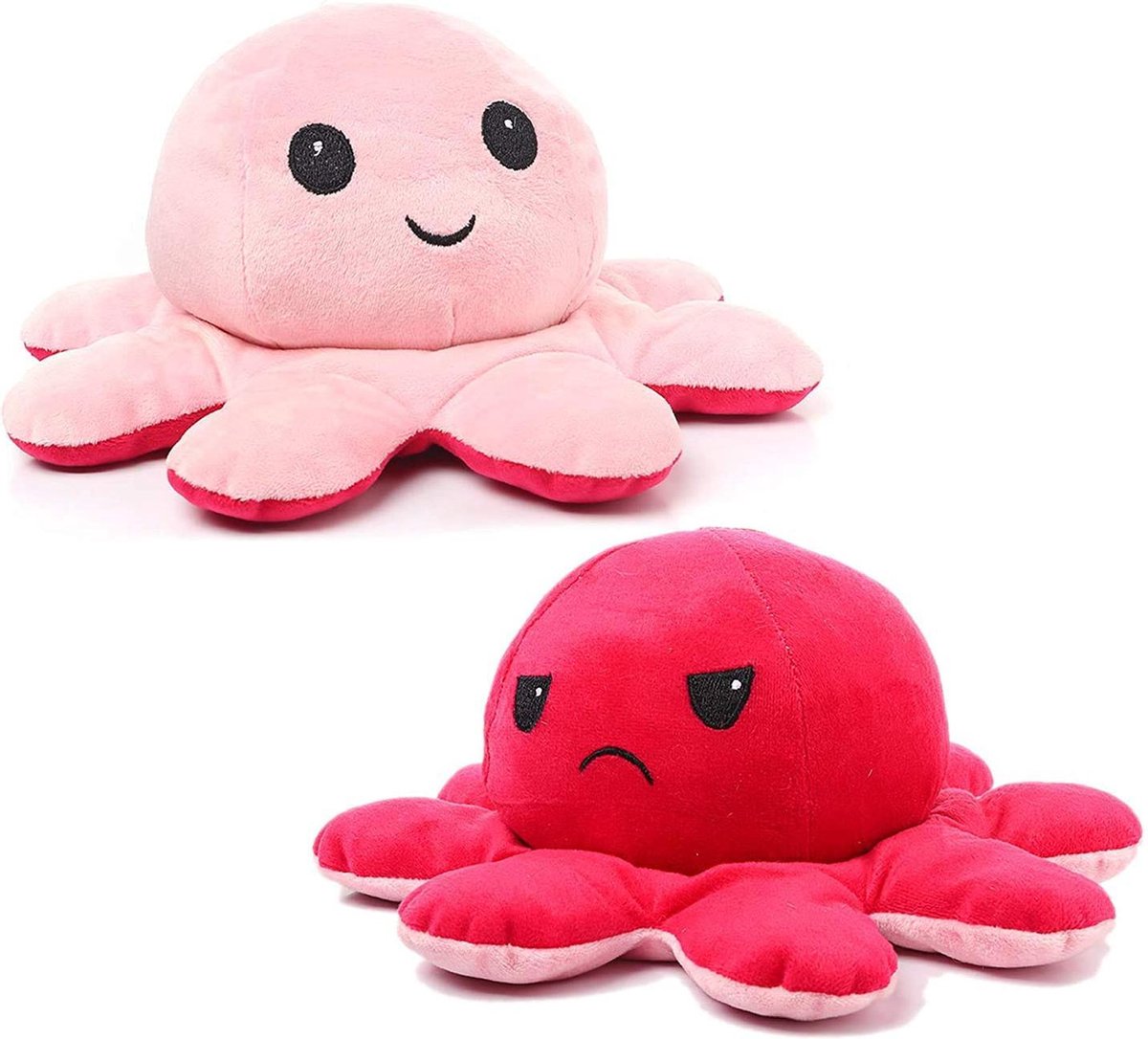 Hoogwaardige Octopus Knuffel / Emotie Knuffel / Mood Knuffel | Reversible / Omkeerbare Octopus | Bekend van TikTok | Rood-Roze